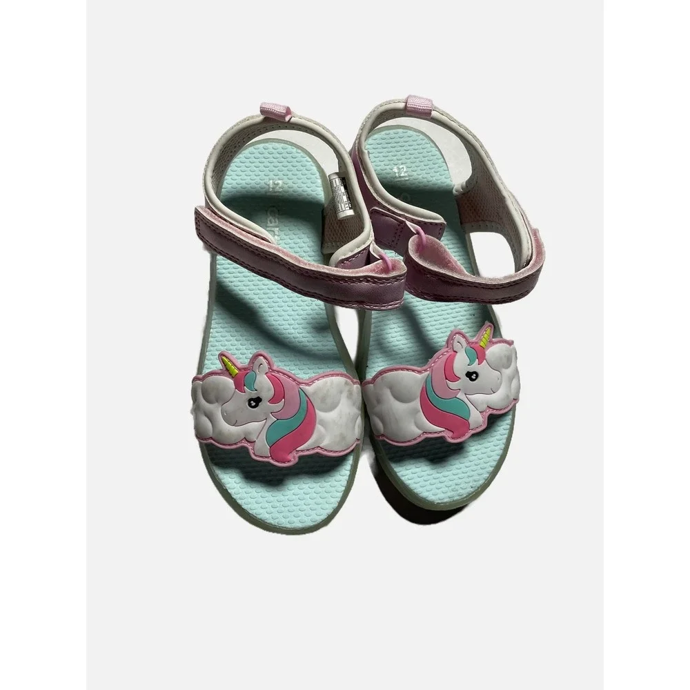 Carter's Unicorn Sandals Kids Size 12 Light Blue Pink Glitter Summer Casual Fun